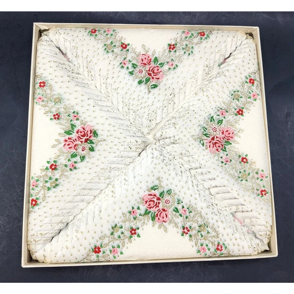 Circa 1950 Elegant Floral Paper Napkins White with Pink Roses 40 Count 13x13